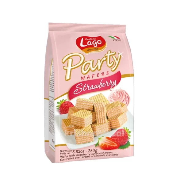 Lago Party Strawberry Wafers 250g^